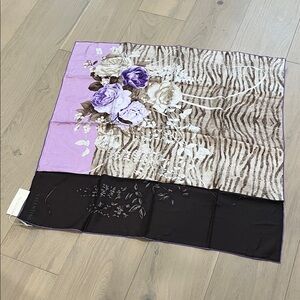 Valentino Purple and Black Floral Zebra Silk Scarf
